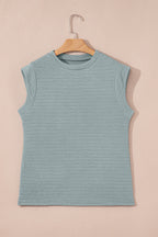 Beau Blue Solid Color Textured Crew Neck Tank Top