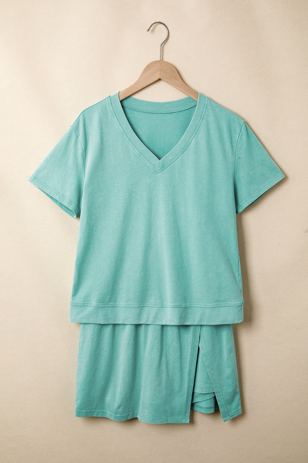 Mineral Wash V Neck Tee Matching Skort Set