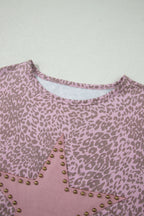 Leopard Retro Studded Star Patch Loose Tee