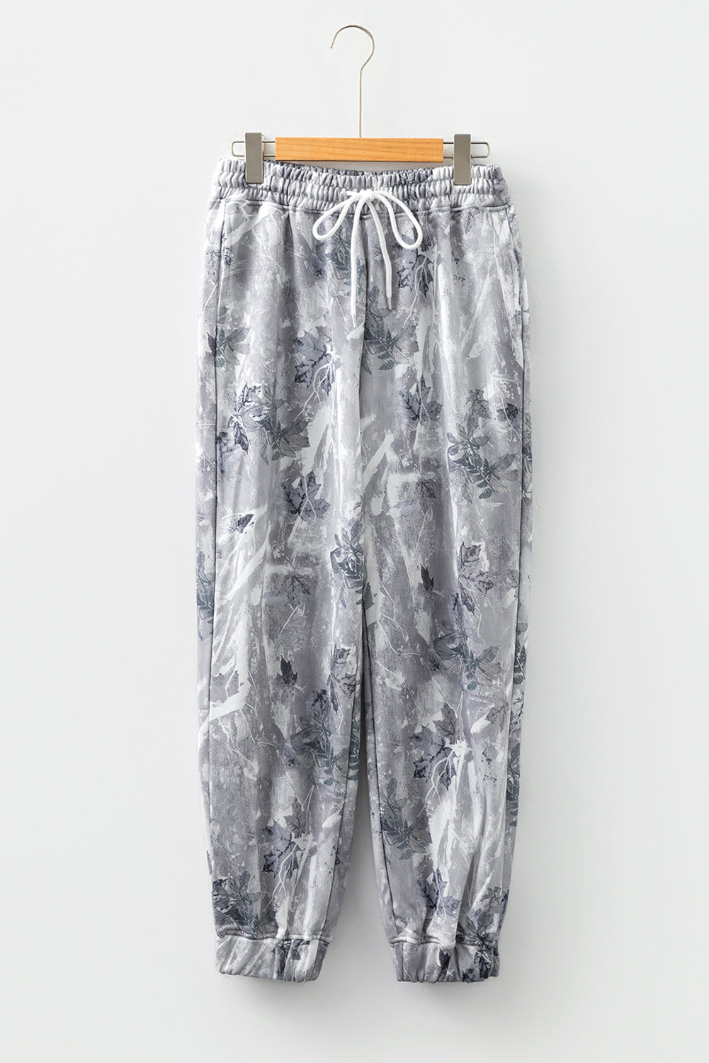 Grey Camo Print Cozy Drawstring Elastic Waist Jogger Pants