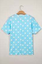 Polka Dot Round Neck Drop Shoulder Patch Pocket Jacquard Texture Top