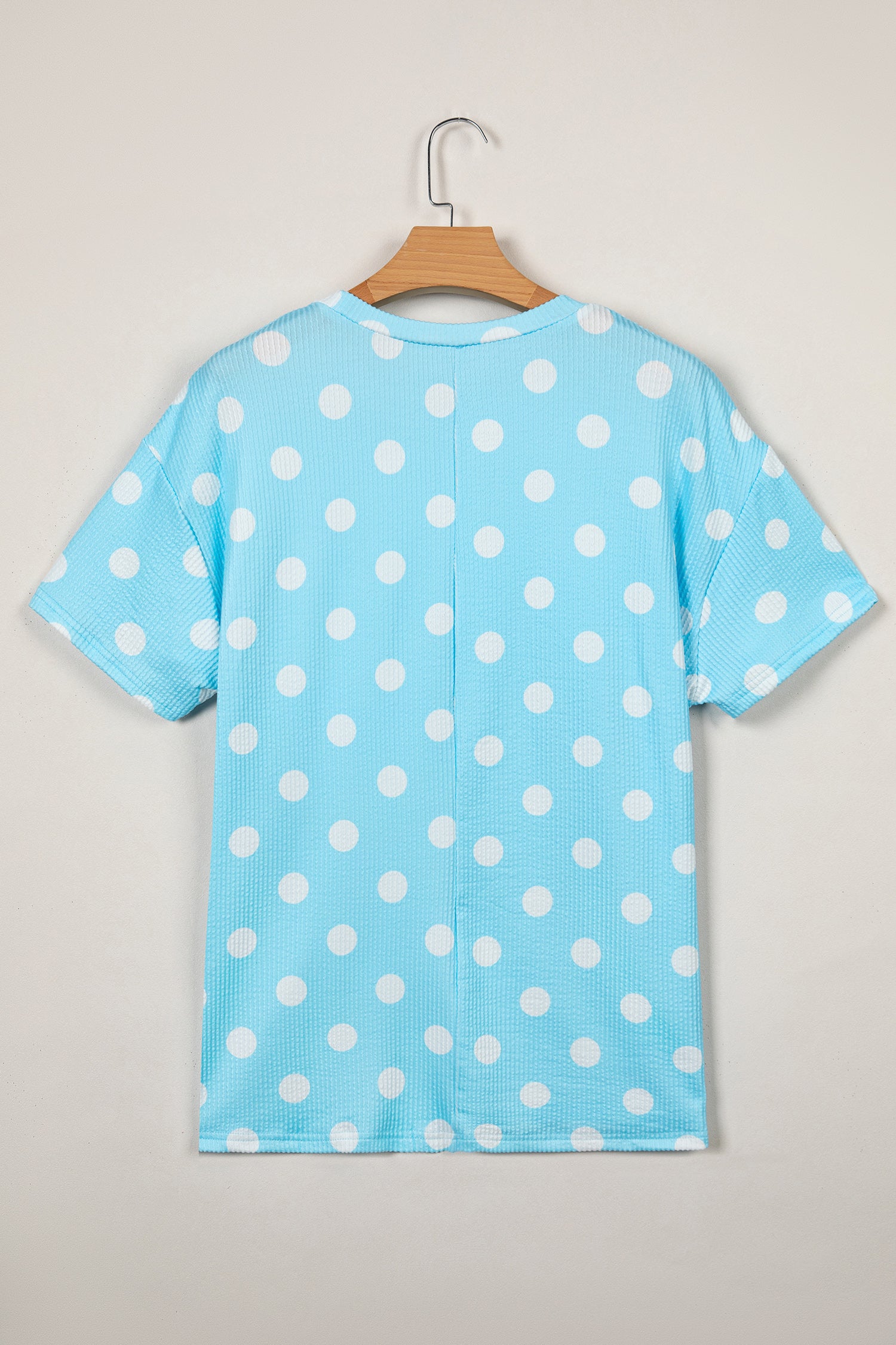 Polka Dot Round Neck Drop Shoulder Patch Pocket Jacquard Texture Top