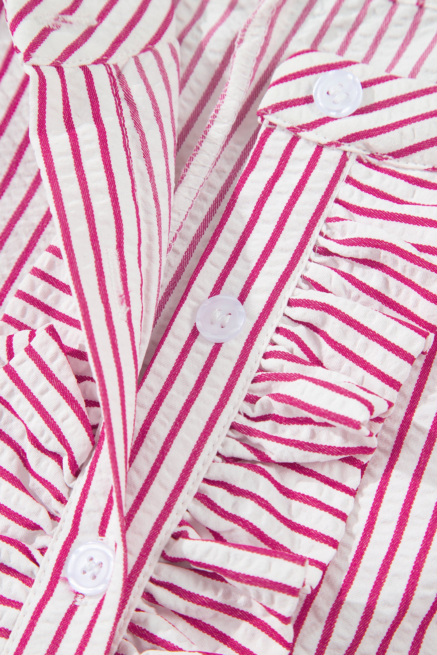Striped Frilled Detail Half Buttons Short Sleeve Long Dress