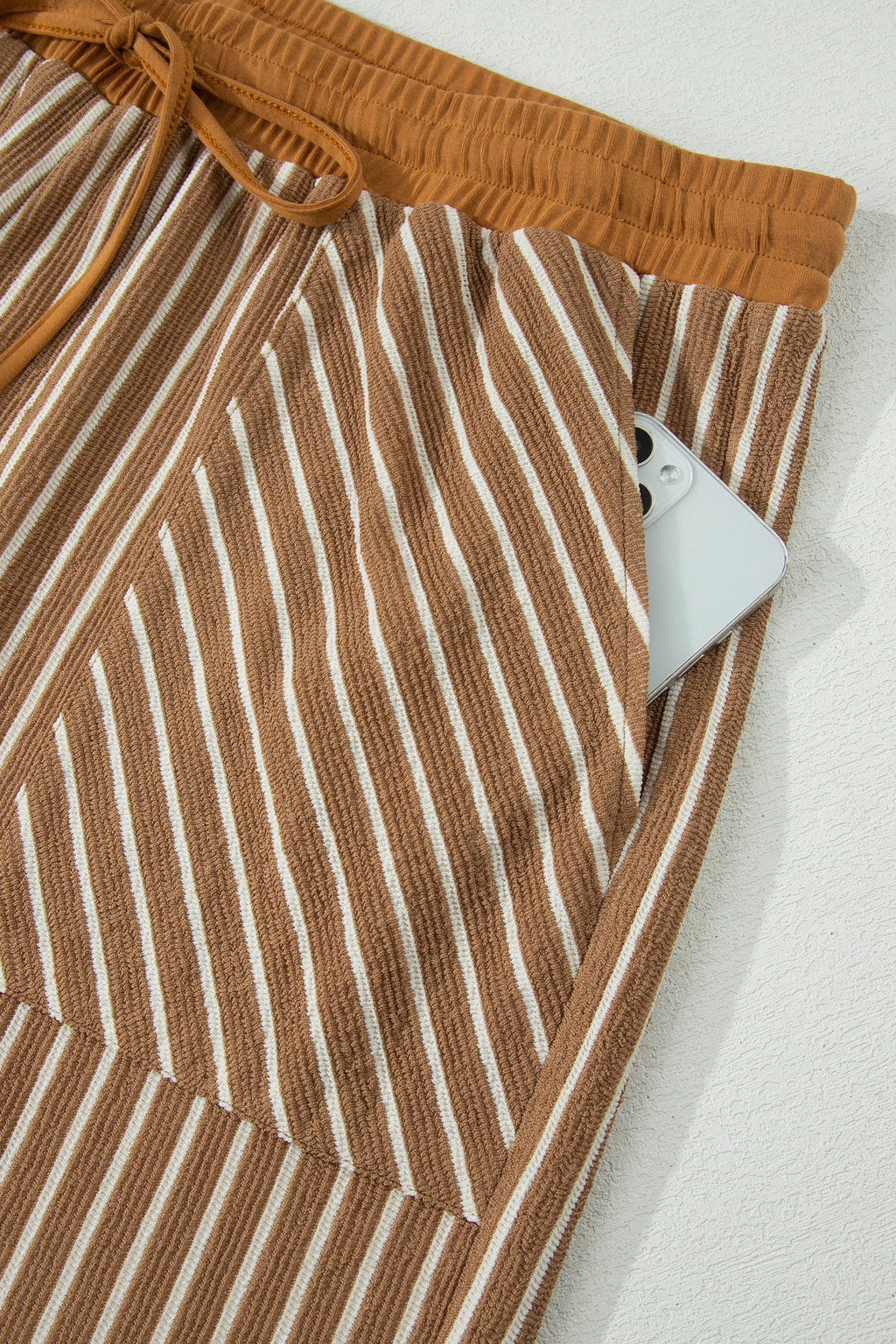 Khaki Stripe Plus Size Striped Colorblock Pocket Lounge Set
