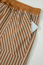Khaki Stripe Plus Size Striped Colorblock Pocket Lounge Set