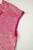 Bright Pink Metallic Round Neck Cap Sleeve Tee