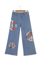 Myosotis Floral Peace Sign Embroidered Patch Wide Leg Jeans