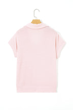 Light Pink Collared V Neck Ribbed Tee