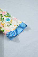 Multicolour Floral Print Striped Trim Button Down Shift Dress