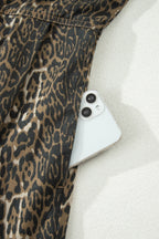 Grey Leopard Print Short Sleeve Pleated Denim Mini Dress