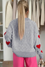 Stripe Contrast Heart Pattern Valentine Knit Sweater