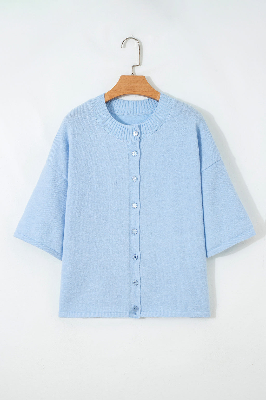 3/4 Sleeve Boxy Knit Button Down Sweater Cardigan