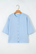 3/4 Sleeve Boxy Knit Button Down Sweater Cardigan