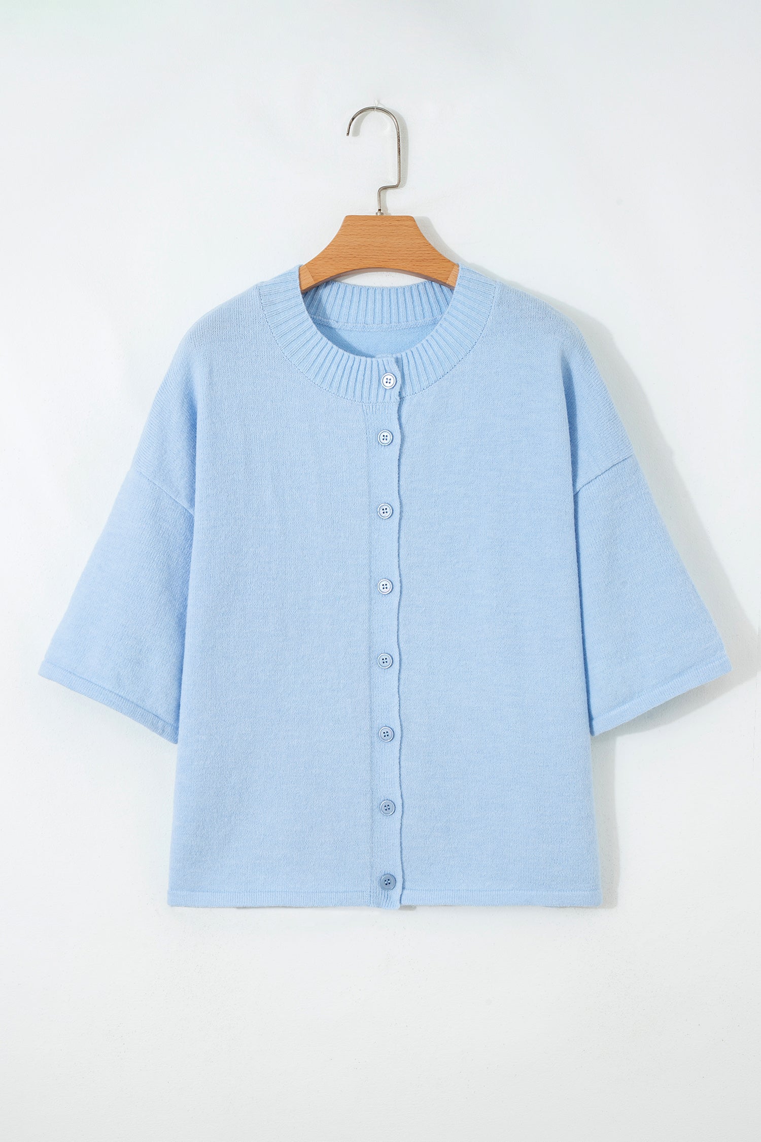 3/4 Sleeve Boxy Knit Button Down Sweater Cardigan