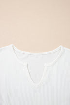 White Spiral Ribbed Raw Seam Color Block Patchwork Long Sleeve Top