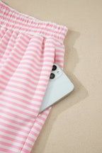 Pink Stripe Oversize Mock Neck Sweatshirt and Shorts Set