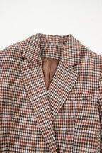 Brown Houndstooth Lapel Collar Blazer