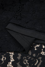 Black Floral Lace Overlay Tassel Tie Short Sleeve Beach Vacation Loose Maxi Dress