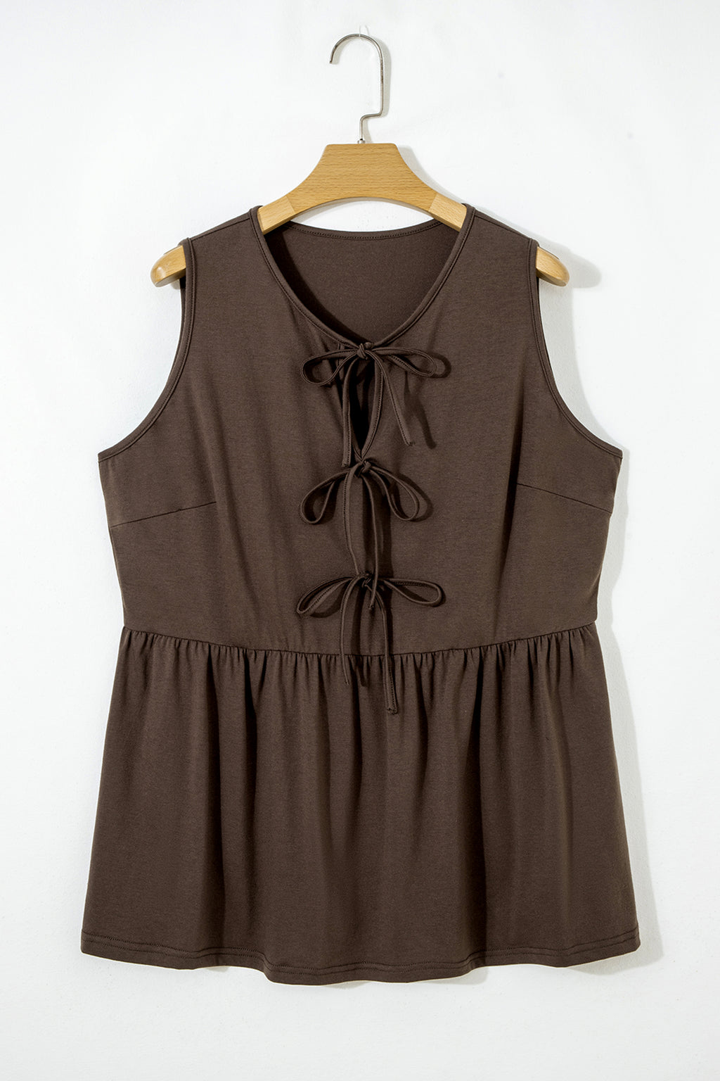 Plus Size Solid Color Bow Tie Peplum Tank Top