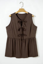 Plus Size Solid Color Bow Tie Peplum Tank Top