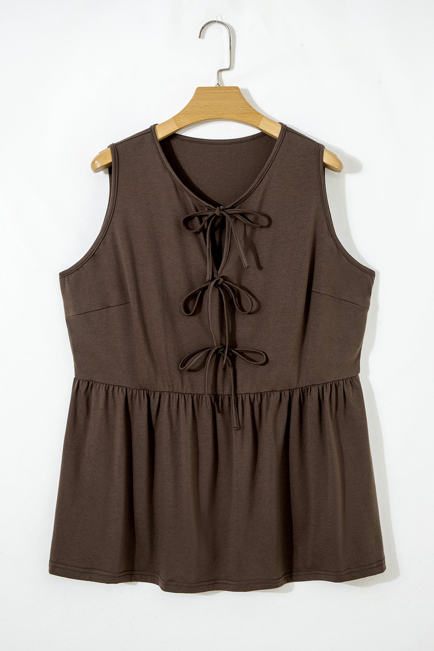 Plus Size Solid Color Bow Tie Peplum Tank Top