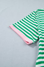 Striped Nautical Tie Contrast Trim Round Neck T Shirt Mini Dress