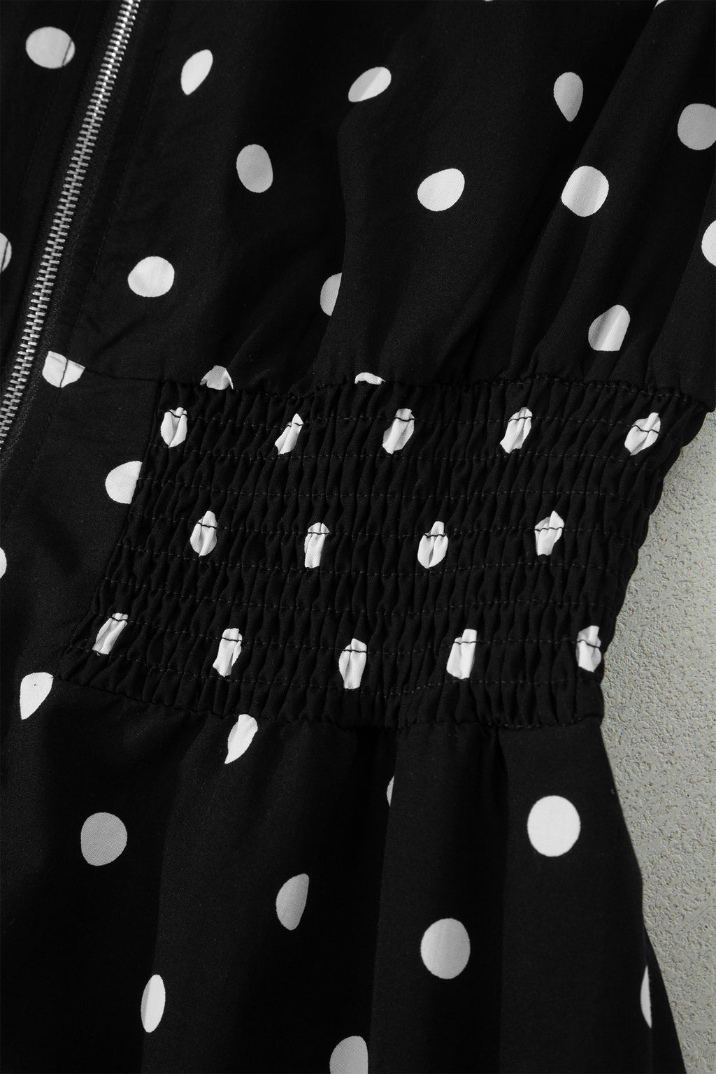 Polka Dot Print Contrast Trim V Neck Zip Up Sleeveless Dress