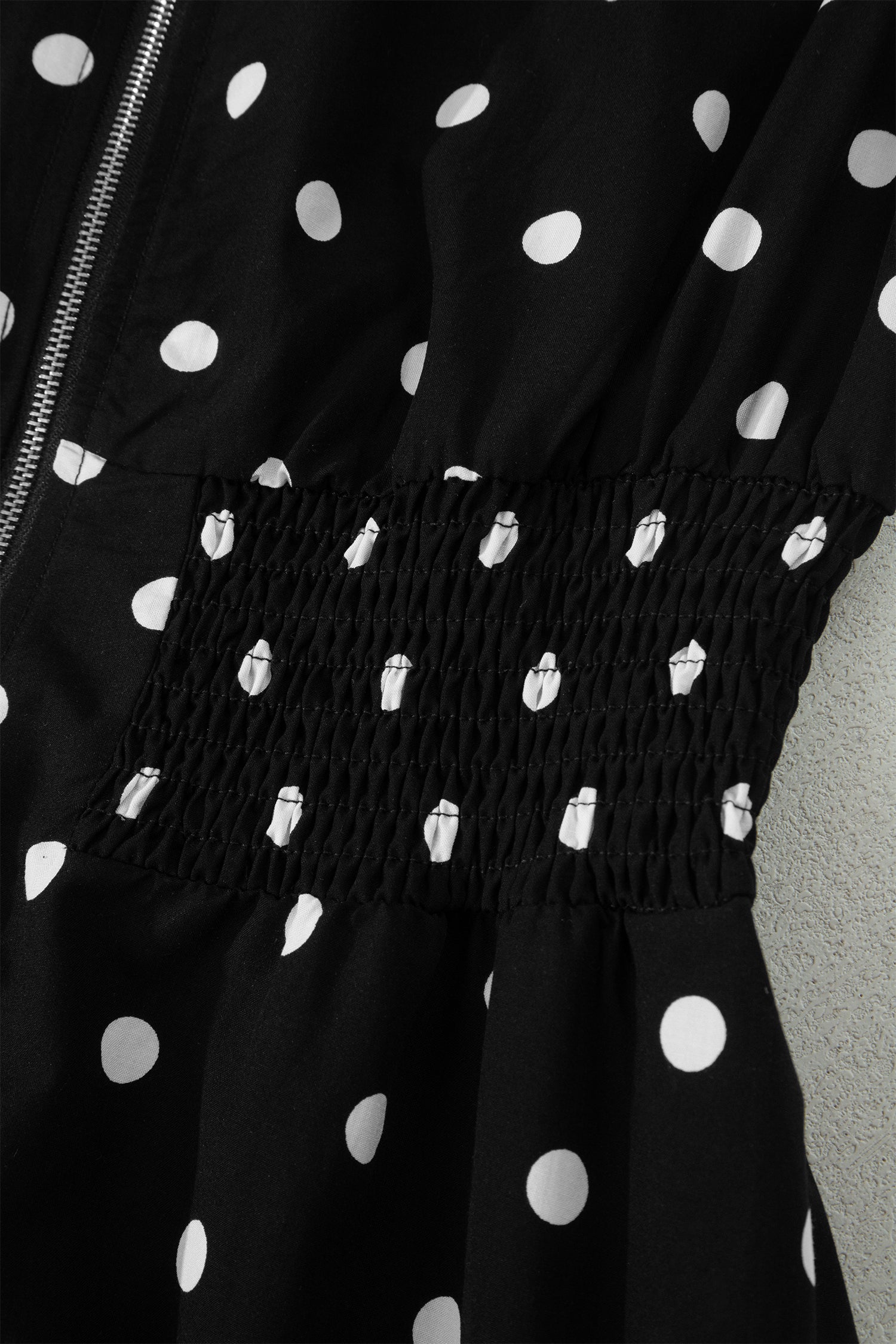 Polka Dot Print Contrast Trim V Neck Zip Up Sleeveless Dress