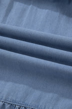Beau Blue Elastic Waist Ruffled Tiered Flared Denim Maxi Skirt