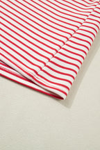 Striped Quarter Zip Polo Collar T Shirt Dress with Pockets