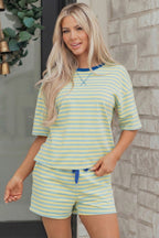 Striped Drop Shoulder Boxy Casual Terry Short Set