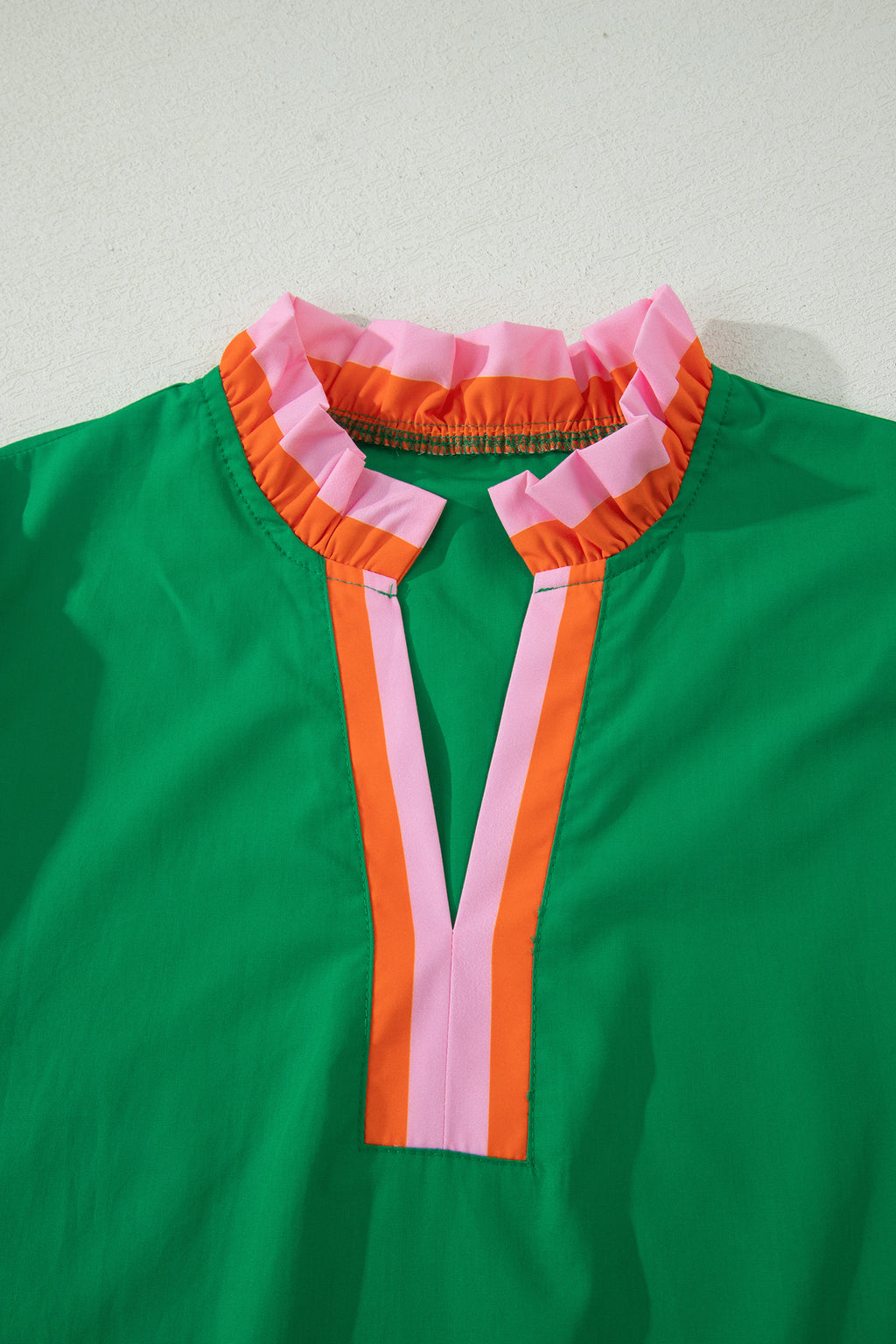 Striped Frilled Collar Ruffled Short Sleeve Blouse
