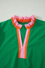 Striped Frilled Collar Ruffled Short Sleeve Blouse