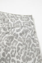 Leopard Frayed Edge Wide Leg High Waist Jeans