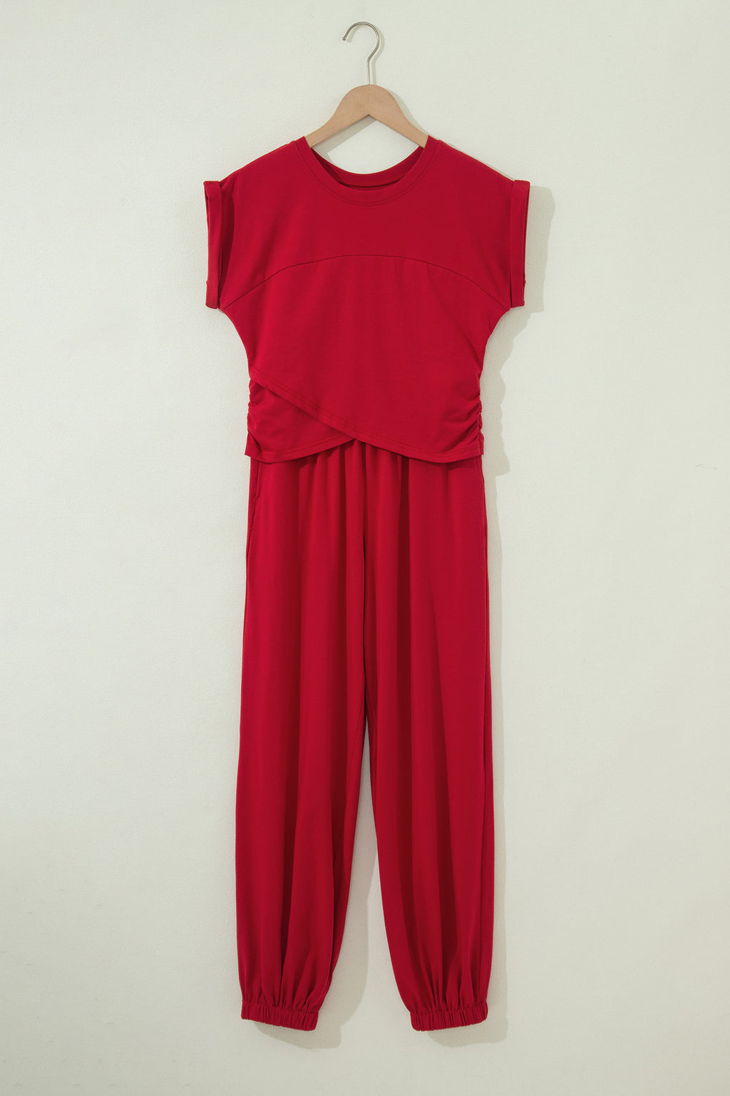 Solid Colour Cropped Tank Top and Jogger Pants Set