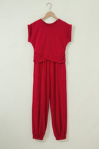 Solid Colour Cropped Tank Top and Jogger Pants Set