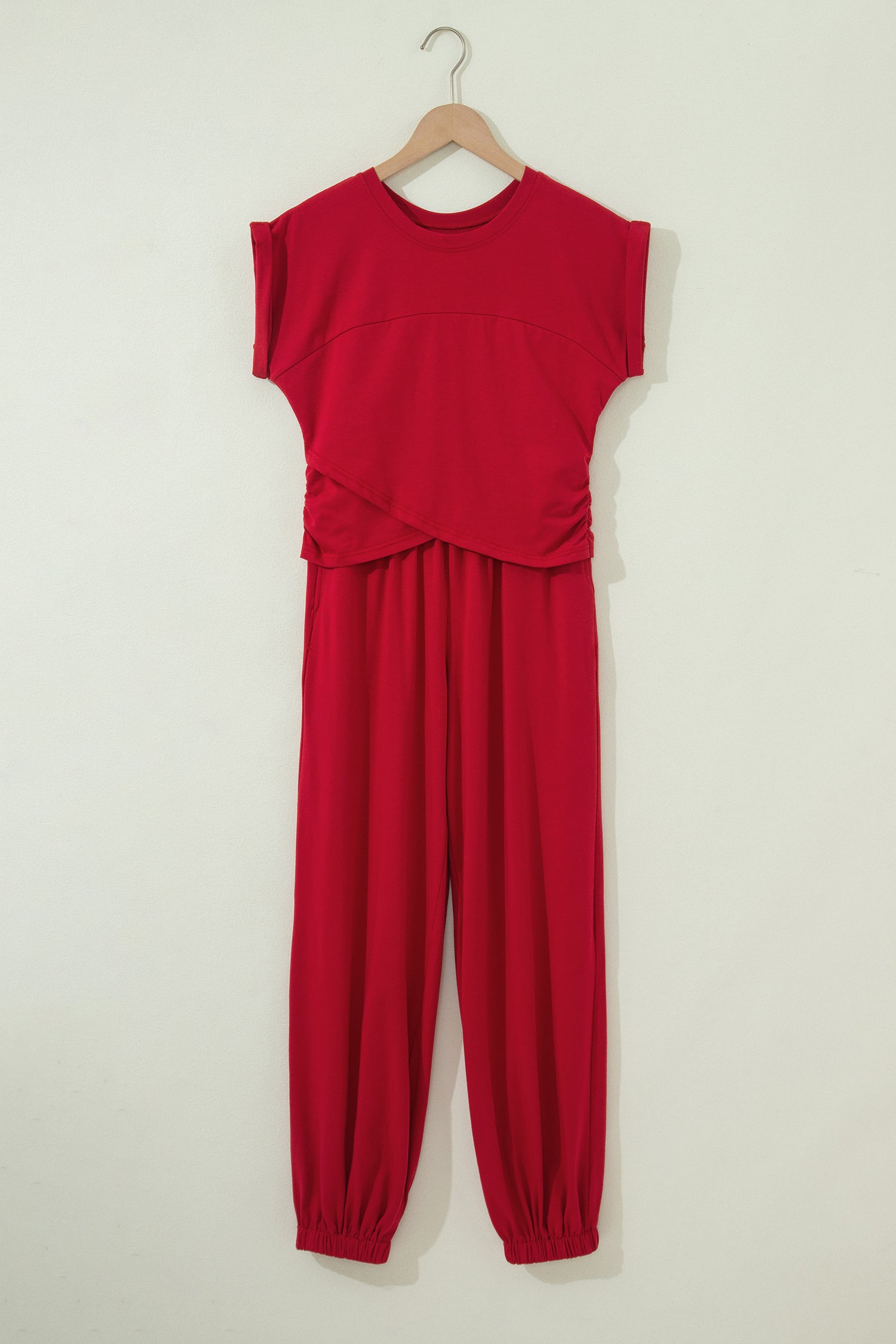 Solid Colour Cropped Tank Top and Jogger Pants Set