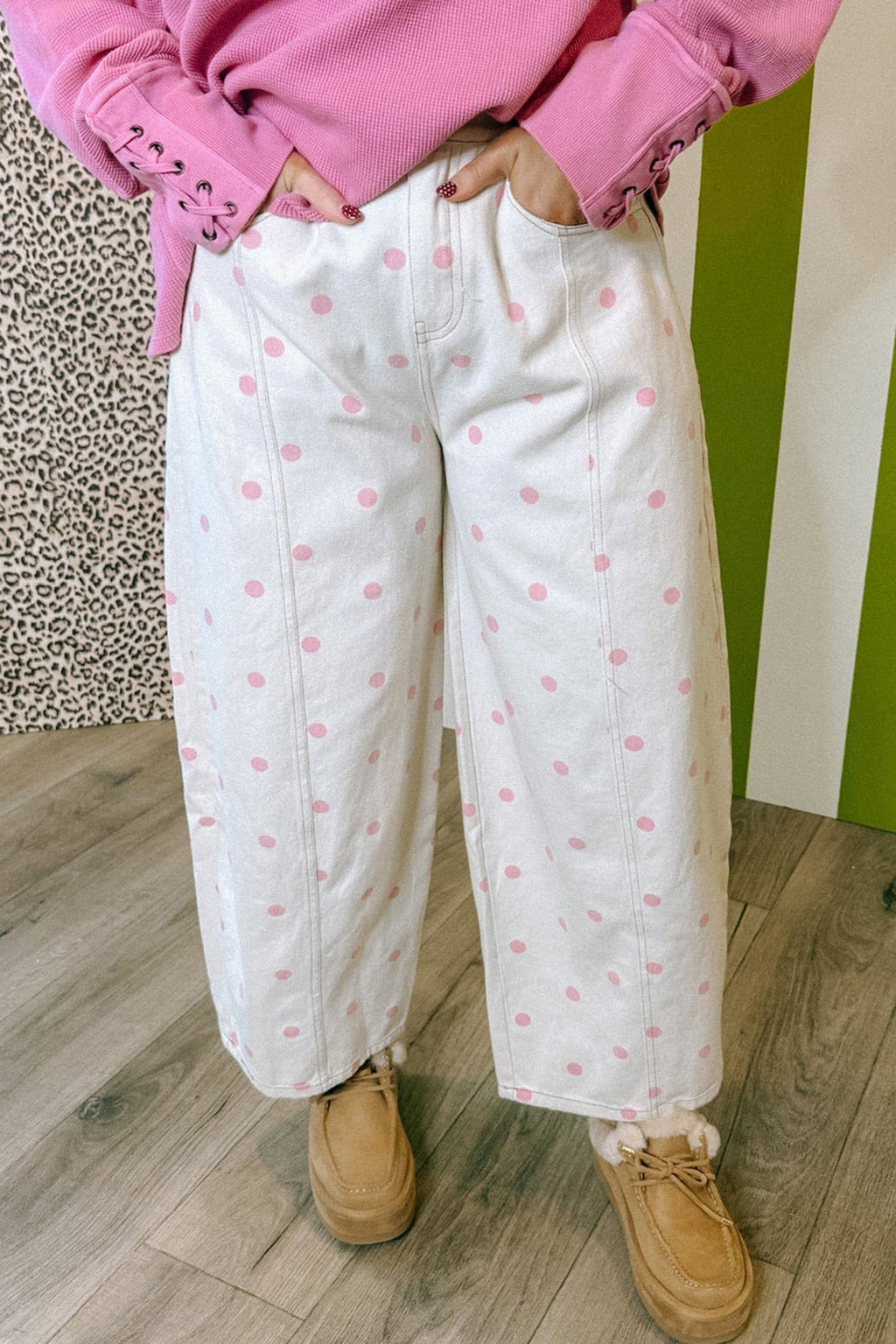 Blue Polka Dot Regular Fit Ankle Length Casual Jeans