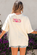 Jet Stream Floral Patched Raw Seam Big Flower Oversize Tee