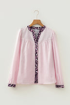 Stripe Leopard Patchwork Long Sleeve Shirt