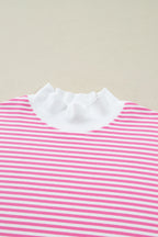 Pink Stripe Oversize Mock Neck Sweatshirt and Shorts Set