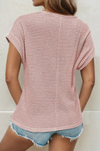 Lace Patchwork Waffle Short Sleeve Top