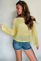 Scalloped Trim Hollow Out Knit Long Sleeve Top
