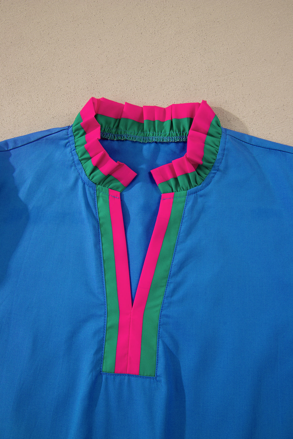 Striped Frilled Collar Ruffled Short Sleeve Blouse
