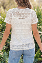 White Sheer Lace Short Sleeve Top