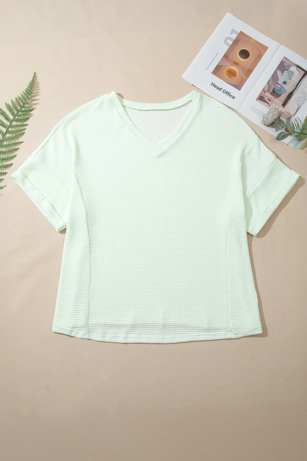 V Neck Short Sleeve Plus Size Waffle Knit Top