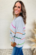 Colorblock Striped Half Sleeve Drop Shoulder Sweater