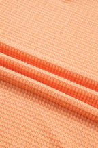 Grapefruit Orange Waffle V Neck Short Sleeve Knit Top