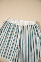 Grey Stripe Elastic Waist Cargo Pocket Casual Shorts