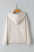 Apricot Solid Textured Drawstring Henley Hoodie
